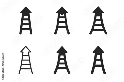 Career Growth Logos. Career development. Set Logo of Career development: ladder merging into arrow. harmonious logo variations of the same emblematic concept,