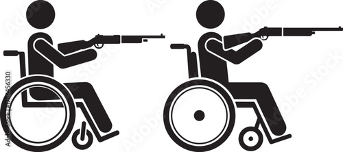 Two figures in wheelchairs aiming rifles silhouette
