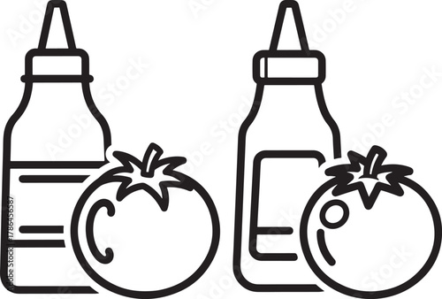 Two condiment bottles and fresh tomatoes silhouette