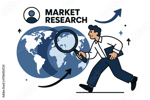 Global Market Analysis. Market research insights. Consultant analyzing target markets; overlapping world maps,