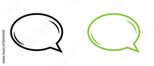 Speech bubble outline icon set minimalist black and green chat balloon vector design for message, comment, communication, and conversation concepts in modern flat style