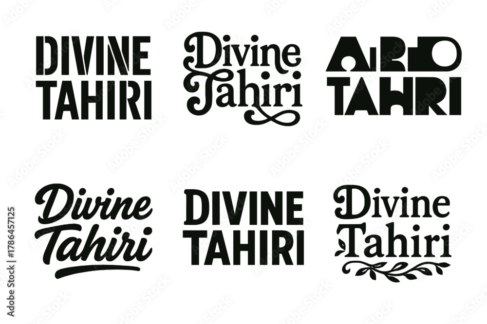 Fototapeta premium Harmonious Lettering Variations. Divine Tahiri. Set lettering. harmonious lettering variations of the same emblematic concept (Stencil-inspired urban