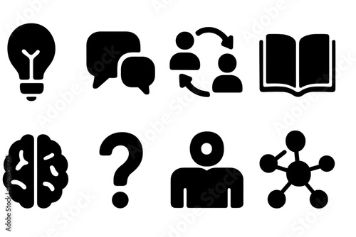 Idea Exchange Icons. Idea exchange. Filled icon set of idea exchange: light bulb, chat bubble, people, arrows,