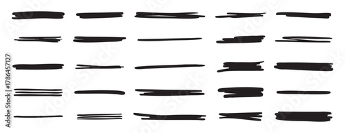Black underline stroke set. Hand drawn highlight lines. Bold marker strokes for text emphasis design