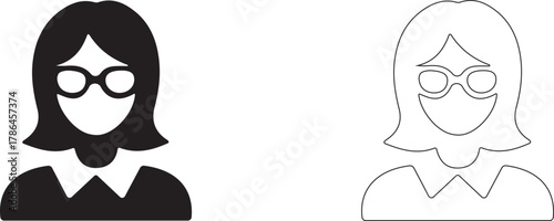 Female avatar with glasses. Student icon. Editable vector template.