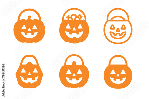 Halloween Logo Concepts. Halloween parties and decorations. Set Logo of Halloween parties and decorations: candy bucket pumpkin pail. Icon set. harmonious logo