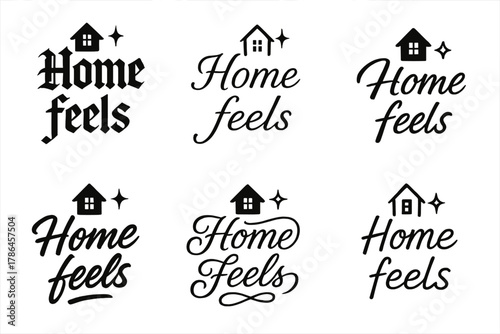 Calligraphy Home Styles. Home feels. Create a calligraphy lettering illustration of the phrase: Home feels.