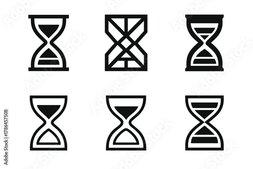 Creative Hourglass Logos. Planning a productive day with specific time slots for tasks. Set Logo of Planning a productive day with specific time slots for