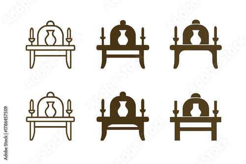 Stylized Home Staging Logos. Home staging for selling. Set Logo of home staging for selling: dining table centerpiece. Icon set. harmonious logo variations of