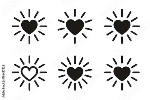 Self-Compassion Icon Set. Self-compassion and self-acceptance practices. Icon set. Set Logo of Self-compassion and self-acceptance practices: radiating heart