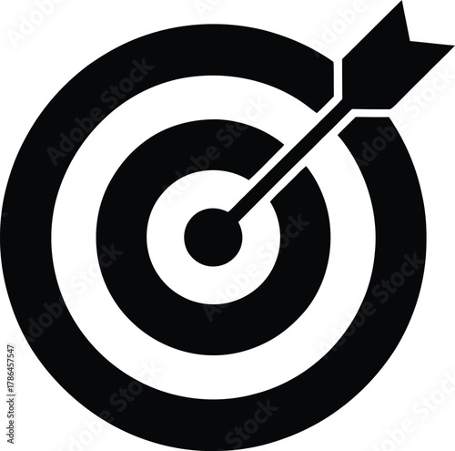 Arrow hitting bullseye target center, perfect aim and success.