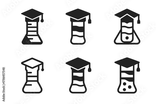 Science Experiment Icons. Teaching science experiments in schools. Icon set. Set Logo of teaching science experiments in schools: density column in graduated