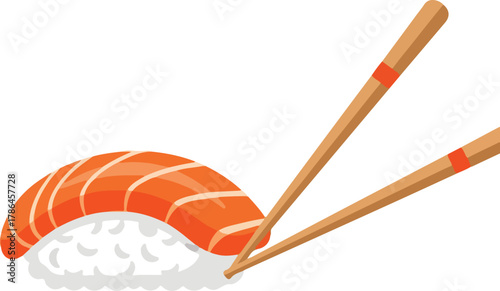 Isolated Salmon Nigiri Sushi with Chopsticks Icon Vector Art