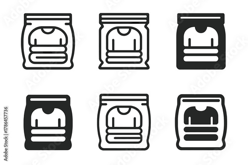 Vacuum Bag Logo Icons. Storing off-season clothes in vacuum-sealed bags. Icon set. Set Logo of storing off-season clothes in vacuum-sealed bags: minimalist