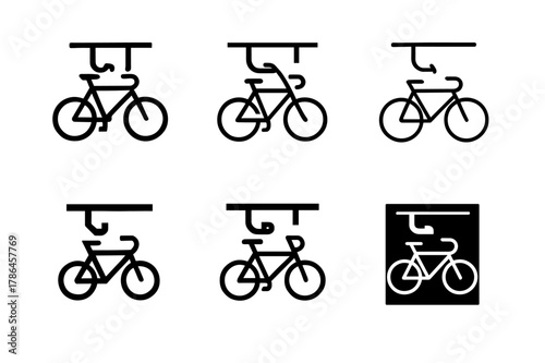 Overhead Garage Storage Logos. Using overhead storage racks in the garage. Set Logo of Using overhead storage racks in the garage: bicycle suspended from