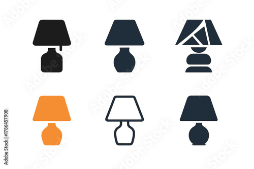 Sleep Essentials Logos. Sleep essentials. Set Logo of Sleep essentials: nightstand lamp with shade. Icon set. harmonious logo variations of the same emblematic