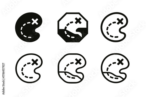 Smuggler's Route Logos. Smuggler?s route. Set Logo of Smuggler?s route: dashed line to hidden cove. harmonious logo variations of the same emblematic concept,