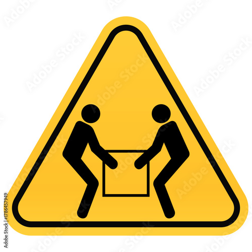 Two person lift warning sign simple vector illustration caution symbol for packaging and workplace safety guidelines