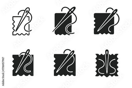 Cosplay Logo Variations. Fan conventions and cosplay events. Set Logo of cosplay crafting: needle, thread, and fabric swatch. Icon set. harmonious logo