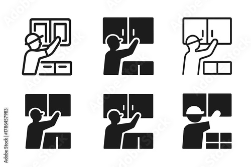 Kitchen Renovation Logos. Home renovation specialists remodeling kitchens. Icon set. Set Logo of Home renovation specialists remodeling kitchens: installing