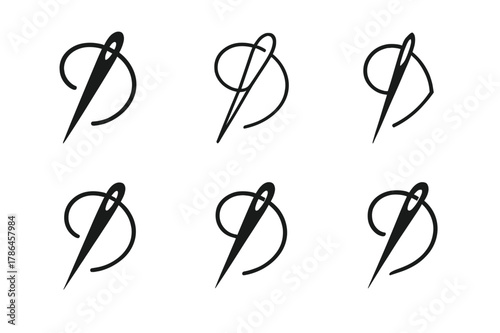 Sewing Logo Variations. Sewing and quilting projects. Set Logo of Sewing and quilting projects: needle threading a loop. Icon set. harmonious logo variations