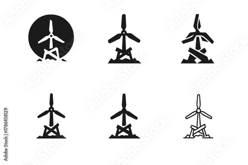 Post-Apocalyptic Logo Variations. Post-apocalyptic societies. Set Logo of Post-apocalyptic societies: makeshift wind turbine. Icon set. harmonious logo