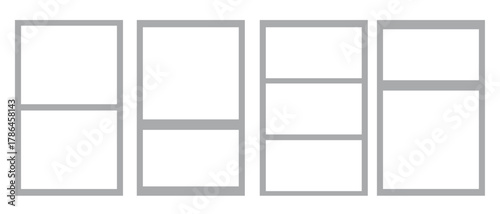 Minimal window frame set in gray outline modern geometric vector design of rectangular frames for architecture, web layout, grid templates, and clean user interface projects