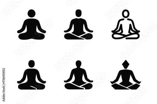 Diverse Fitness Logos. Fitness and workout trends (HIIT, yoga). Icon set. Set Logo of Fitness and workout trends (HIIT, yoga): yoga lotus pose. harmonious logo