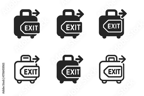 Deportation Logos Variety. deportation policies. Set Logo of deportation policies: suitcase with exit tag and arrow. Icon set. harmonious logo variations of