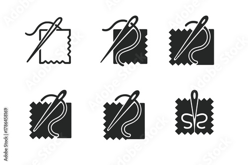 Cosplay Logo Variations. Fan conventions and cosplay events. Set Logo of cosplay crafting: needle, thread, and fabric swatch. Icon set. harmonious logo