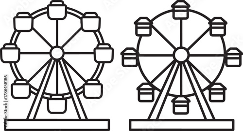 Two ferris wheel rides in silhouette style illustration