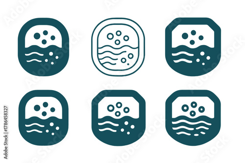 Algal Bloom Logos. Algal bloom control. Icon set. Set Logo of algal bloom control: floating boom containment barrier. harmonious logo variations of the same