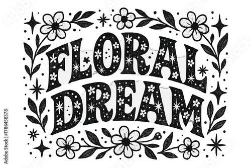 Floral Decorative Lettering. Floral Dream ? Decorative Display Lettering: arched playful letters filled with
