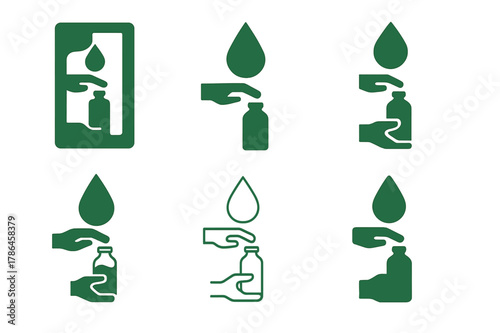Eco Water Refill Logos. Refilling a water bottle. Set Logo of Refilling a water bottle: eco water refill station. Icon set. harmonious logo variations of the