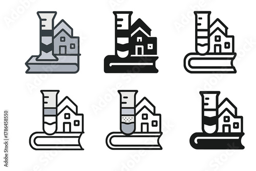 Science Experiment Icons. Teaching science experiments in schools. Icon set. Set Logo of teaching science experiments in schools: density column in graduated