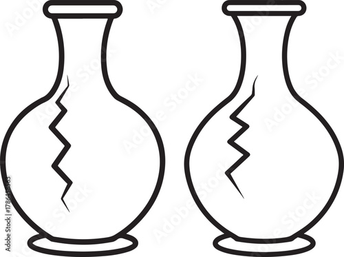 Two cracked ceramic vases standing side by side silhouette