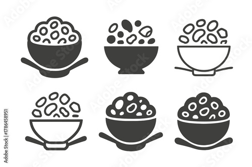 Granola Bar Logos. Baking a batch of granola bars for on-the-go snacks. Set Logo of baking a batch of granola bars for on-the-go snacks: oatmeal and nut