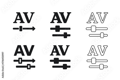 Typography Logo Grid. Typography in social media. Set Logo of Typography in social media: A?V kerning slider icon. Icon set. harmonious logo variations of the