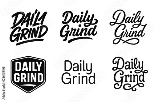 Lettering Art Variations. Daily grind. Set lettering. harmonious lettering variations of the same emblematic concept, each with different artistic