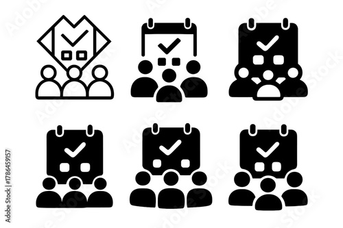 Marketing Strategy Logos. Marketing team discussing campaign strategy. Icon set. Set Logo of Marketing team discussing campaign strategy: campaign timeline