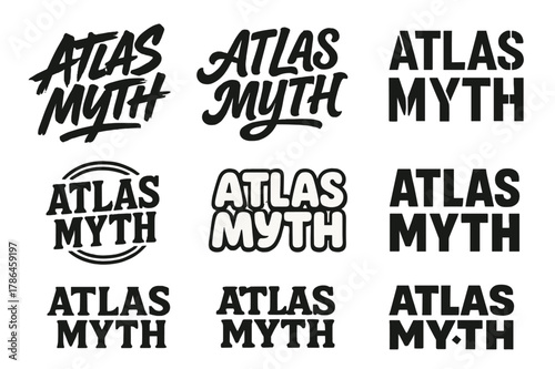 Atlas Emblem Variations. Atlas Myth. Set lettering. harmonious lettering variations of the same emblematic concept, each with different artistic interpretation