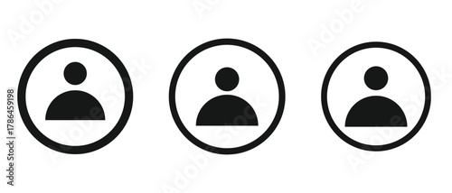 User profile icon set in black circle flat minimalist vector design for account avatar, login interface, contact profile, and business or social media web application layout