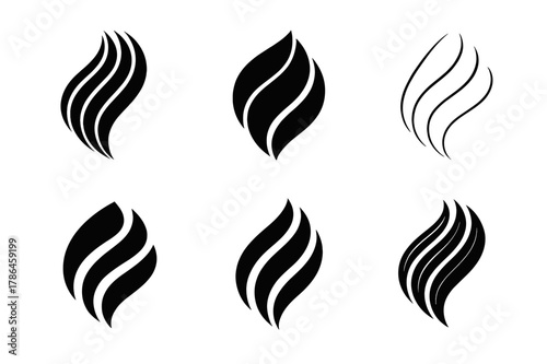 Silky Hair Logo Variations. Hair treatment mask. Set Logo of hair treatment mask: waves of silky hair. Icon set. harmonious logo variations of the same