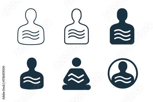 Mindfulness Logo Variations. A person practicing mindfulness and breathing exercises for self-improvement. Set Logo of A person practicing mindfulness and