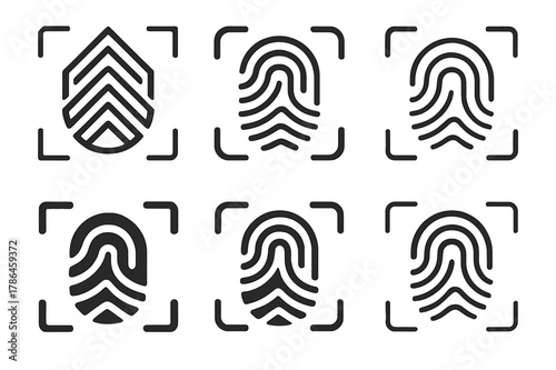 Cybersecurity Logo Variations. Cybersecurity protocols. Set Logo of cybersecurity protocols: biometric scan. Icon set. harmonious logo variations of the same