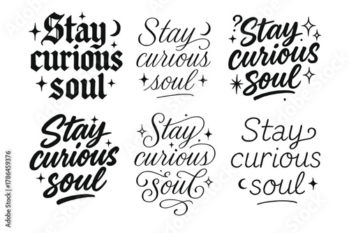 Calligraphy_ Stay Curious Soul. Stay curious soul. Create a calligraphy lettering illustration of the phrase: