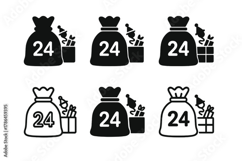 Advent Calendar Logos. Christmas advent calendar ideas. Set Logo of christmas advent calendar ideas: mini toy surprises. Icon set. harmonious logo variations