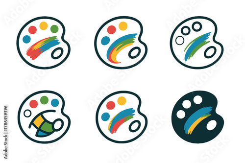 Brushstroke Logo Variations. Brushstroke techniques. Set Logo of Brushstroke techniques: palette with color strokes. Icon set. harmonious logo variations of