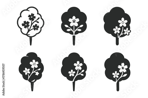 May Day Amusement Logos. May day at an amusement park. Icon set. Set Logo of May day at an amusement park: cotton candy with cherry blossoms. harmonious logo