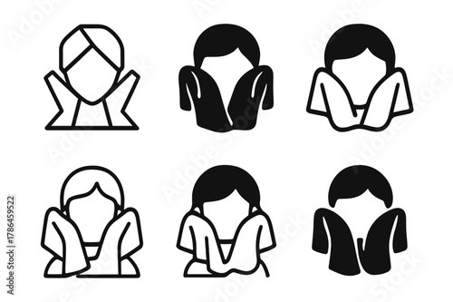 Face Washing Icons. Washing your face. Icon set. Set Logo of Washing your face: towel drying face. harmonious logo variations of the same emblematic concept,